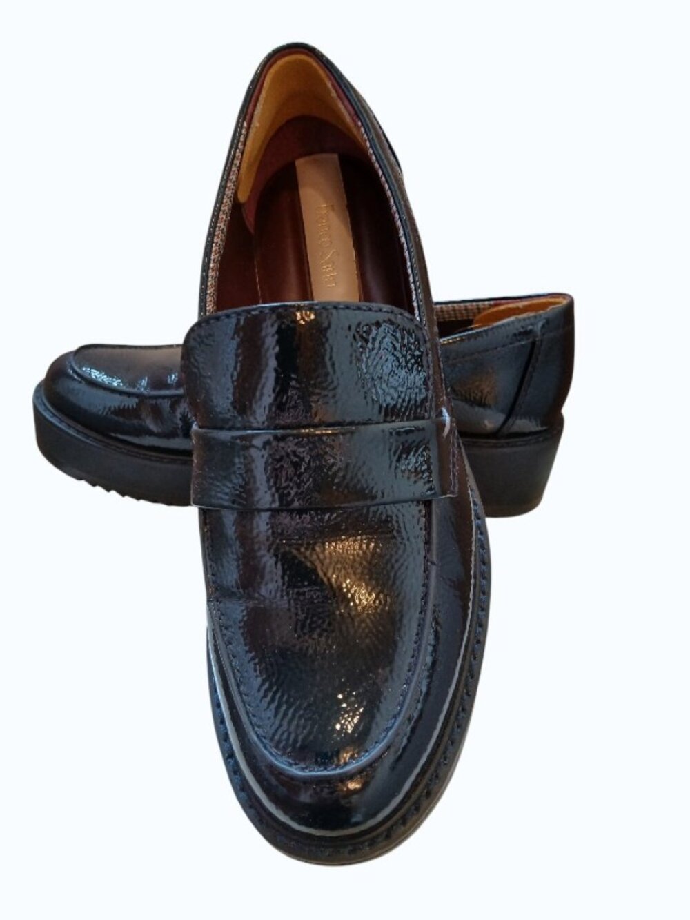 FRANCO SARTO Navy Blue Patent Leather Platform Loafers - Picture 3 of 12